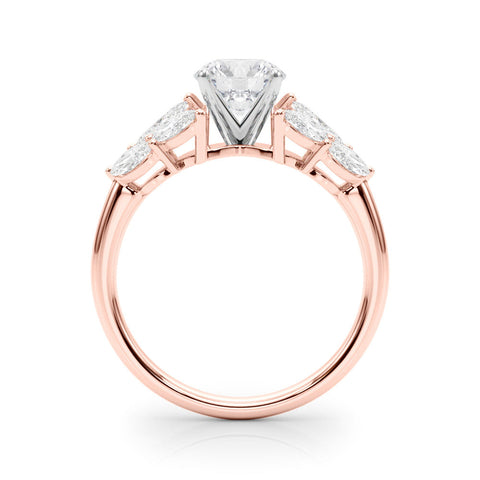 Rose gold Round Diamond Cluster Leaf Design Ring with Prong Setting