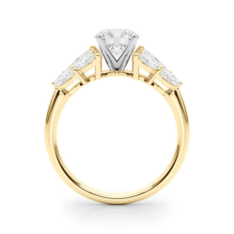 Yellow gold Round Diamond Cluster Leaf Design Ring with Prong Setting
