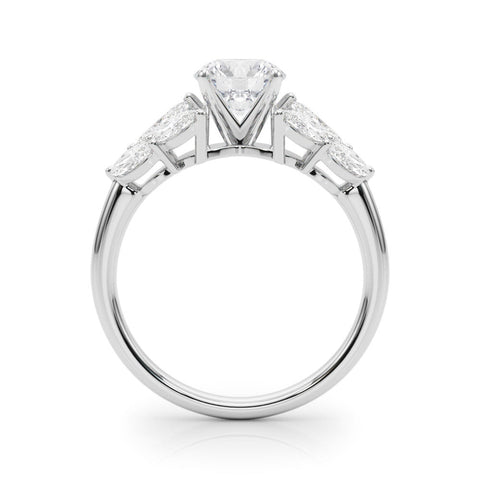 Silver Round Diamond Cluster Leaf Design Ring with Prong Setting