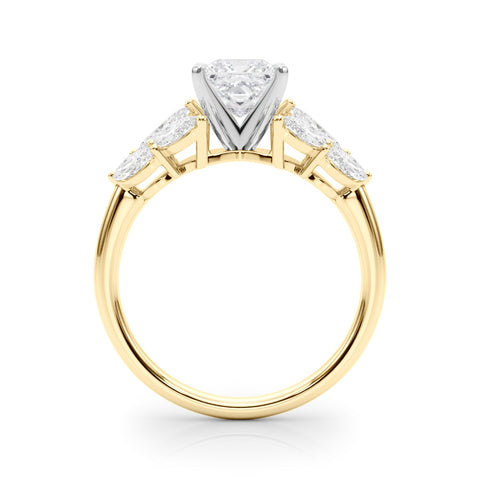 Yellow gold Princess Diamond Cluster Leaf Design Ring with Prong Setting