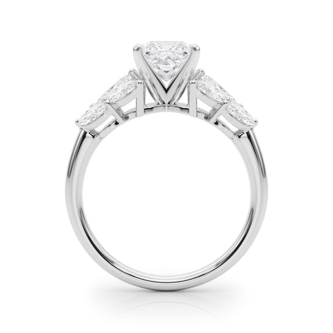 Platinum Princess Diamond Cluster Leaf Design Ring with Prong Setting