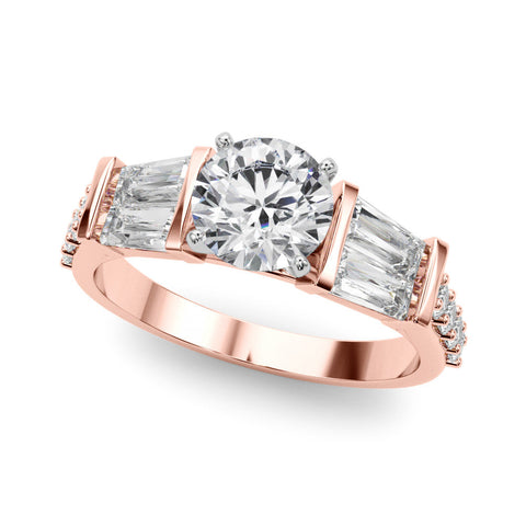 Rose gold Round Solitaire Baguette Side Stone Channel Set Engagement Ring