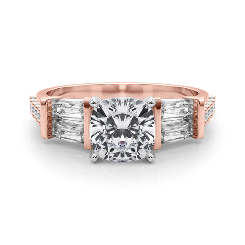 Rose gold Cushion Solitaire Baguette Side Stone Channel Set Engagement Ring
