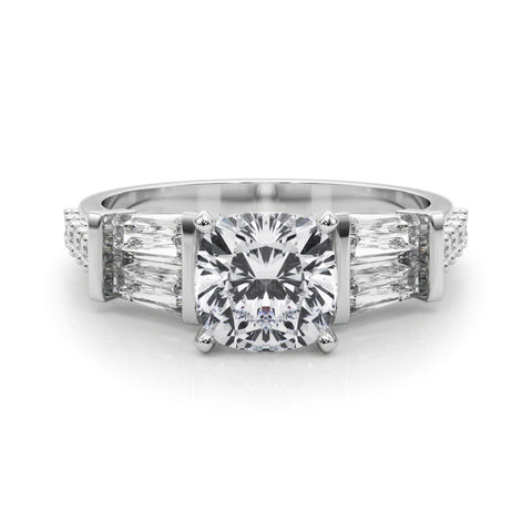 White gold Cushion Solitaire Baguette Side Stone Channel Set Engagement Ring