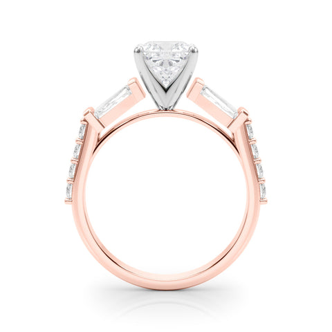 Rose gold Cushion Solitaire Baguette Side Stone Channel Set Engagement Ring