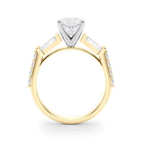 Yellow gold Cushion Solitaire Baguette Side Stone Channel Set Engagement Ring