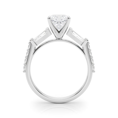 Platinum Cushion Solitaire Baguette Side Stone Channel Set Engagement Ring