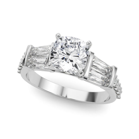Platinum Cushion Solitaire Baguette Side Stone Channel Set Engagement Ring