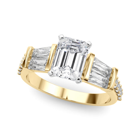 Yellow gold Radiant Solitaire Baguette Side Stone Channel Set Engagement Ring