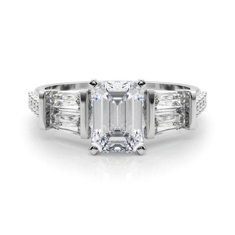 Platinum Radiant Solitaire Baguette Side Stone Channel Set Engagement Ring