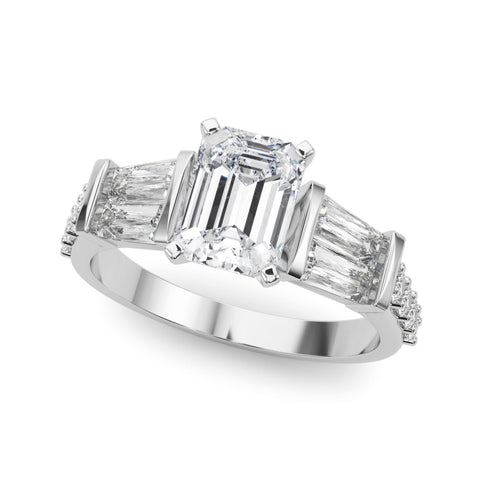 White gold Radiant Solitaire Baguette Side Stone Channel Set Engagement Ring
