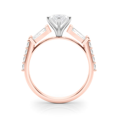 Rose gold Marquise Solitaire Baguette Side Stone Channel Set Engagement Ring