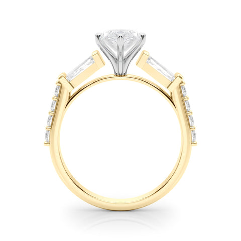 Yellow gold Marquise Solitaire Baguette Side Stone Channel Set Engagement Ring