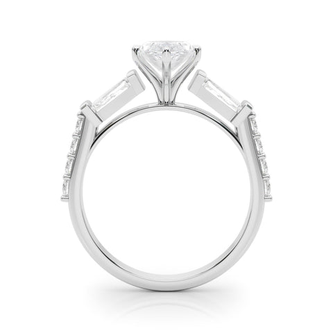 Silver Marquise Solitaire Baguette Side Stone Channel Set Engagement Ring