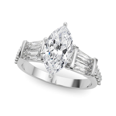 White gold Marquise Solitaire Baguette Side Stone Channel Set Engagement Ring