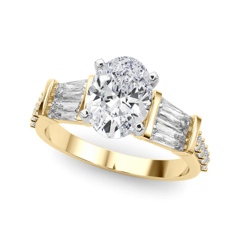 Yellow gold Oval Solitaire Baguette Side Stone Channel Set Engagement Ring