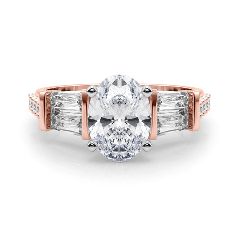 Rose gold Oval Solitaire Baguette Side Stone Channel Set Engagement Ring