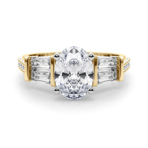 Yellow gold Oval Solitaire Baguette Side Stone Channel Set Engagement Ring
