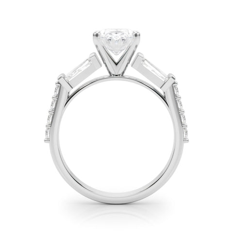 Platinum Oval Solitaire Baguette Side Stone Channel Set Engagement Ring