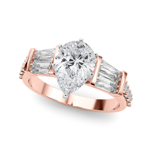 Rose gold Pear Solitaire Baguette Side Stone Channel Set Engagement Ring