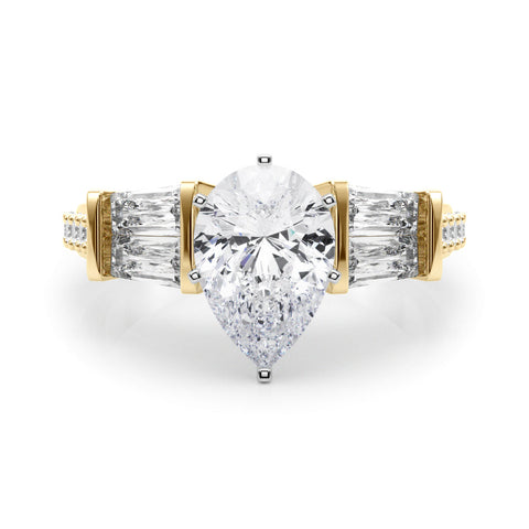 Yellow gold Pear Solitaire Baguette Side Stone Channel Set Engagement Ring