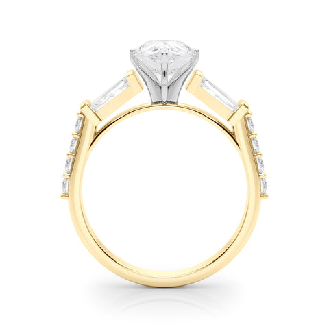 Yellow gold Pear Solitaire Baguette Side Stone Channel Set Engagement Ring
