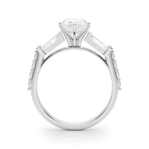 White gold Pear Solitaire Baguette Side Stone Channel Set Engagement Ring