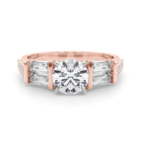 Rose gold Round Solitaire Baguette Side Stone Channel Set Engagement Ring