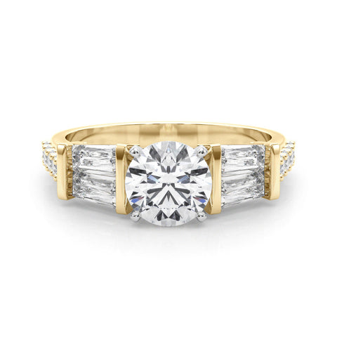 Yellow gold Round Solitaire Baguette Side Stone Channel Set Engagement Ring