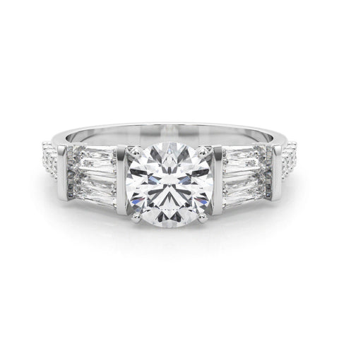 White gold Round Solitaire Baguette Side Stone Channel Set Engagement Ring