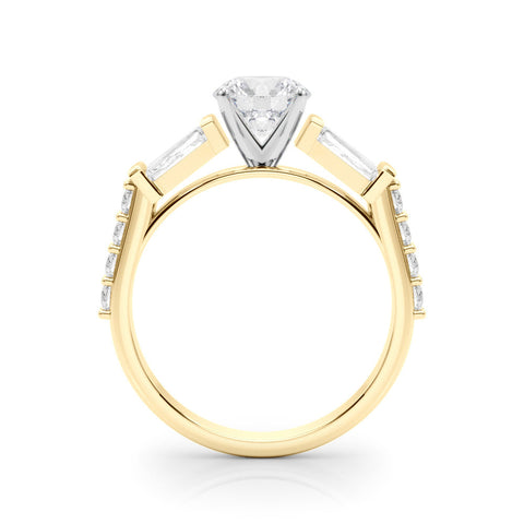 Yellow gold Round Solitaire Baguette Side Stone Channel Set Engagement Ring