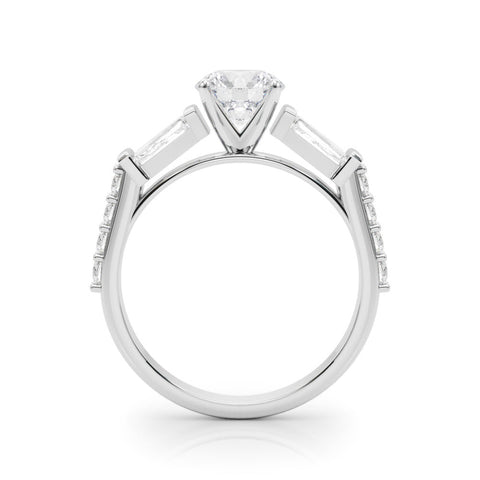 White gold Round Solitaire Baguette Side Stone Channel Set Engagement Ring