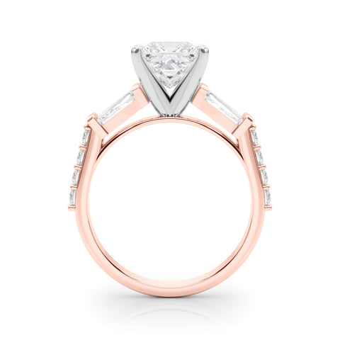 Rose gold Princess Solitaire Baguette Side Stone Channel Set Engagement Ring