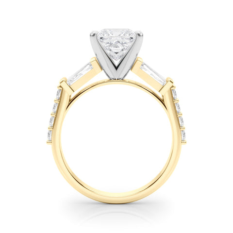 Yellow gold Princess Solitaire Baguette Side Stone Channel Set Engagement Ring
