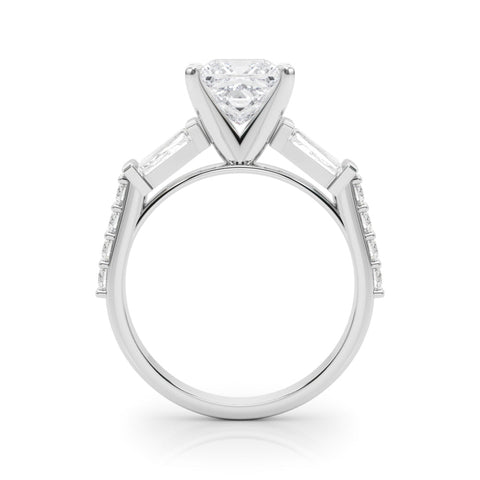 Silver Princess Solitaire Baguette Side Stone Channel Set Engagement Ring