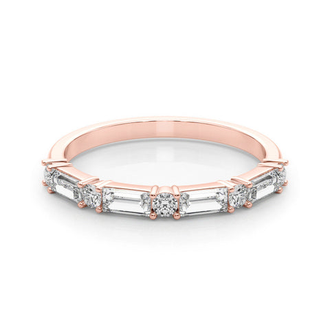 Rose gold Baguette and Round Diamond Bar Setting Half Eternity Band with Prong Setting