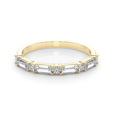 Yellow gold Baguette and Round Diamond Bar Setting Half Eternity Band with Prong Setting