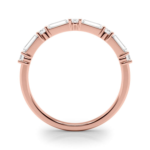 Rose gold Baguette and Round Diamond Bar Setting Half Eternity Band with Prong Setting