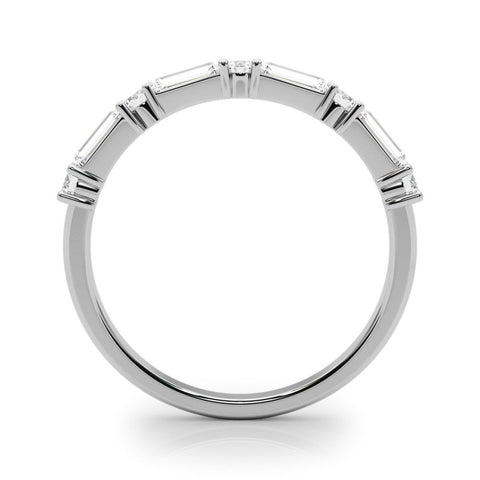 White gold Baguette and Round Diamond Bar Setting Half Eternity Band with Prong Setting