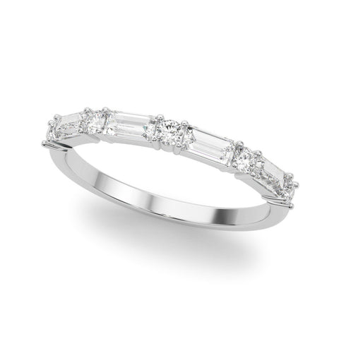 White gold Baguette and Round Diamond Bar Setting Half Eternity Band with Prong Setting