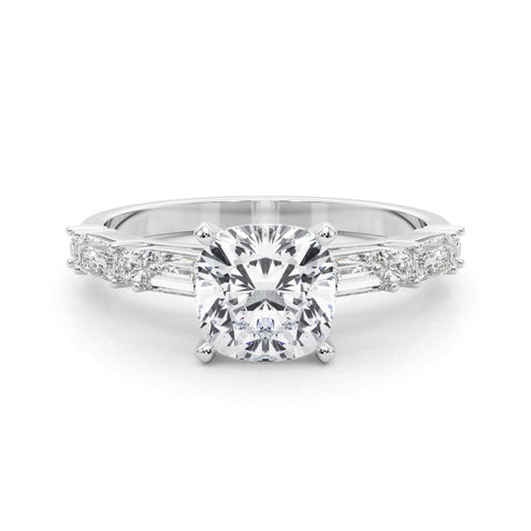 White gold Cushion Solitaire with Side Baguettes and Channel Set Band