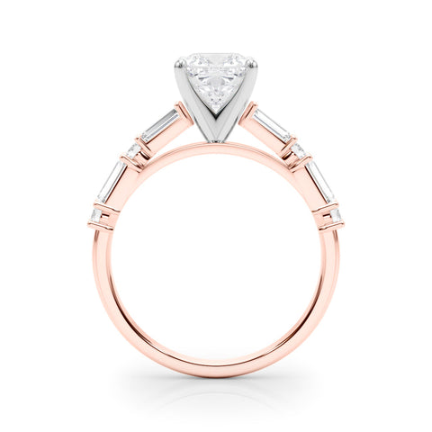 Rose gold Cushion Solitaire with Side Baguettes and Channel Set Band