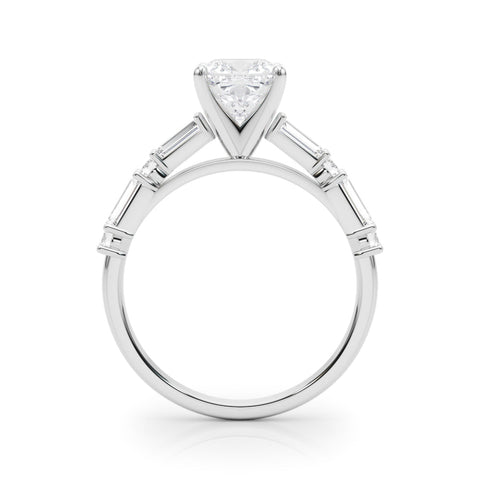 White gold Cushion Solitaire with Side Baguettes and Channel Set Band