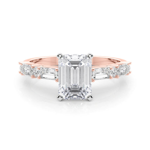 Rose gold Emerald Solitaire with Side Baguettes and Channel Set Band