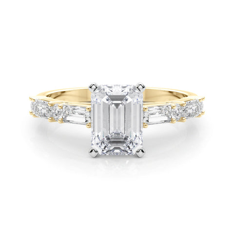 Yellow gold Emerald Solitaire with Side Baguettes and Channel Set Band