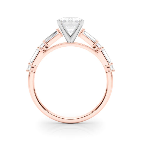 Rose gold Emerald Solitaire with Side Baguettes and Channel Set Band