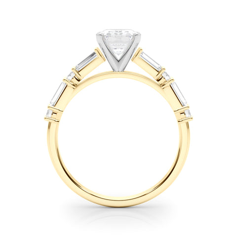 Yellow gold Emerald Solitaire with Side Baguettes and Channel Set Band