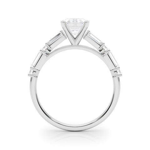 White gold Emerald Solitaire with Side Baguettes and Channel Set Band