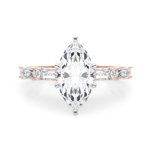 Rose gold Marquise Solitaire with Side Baguettes and Channel Set Band