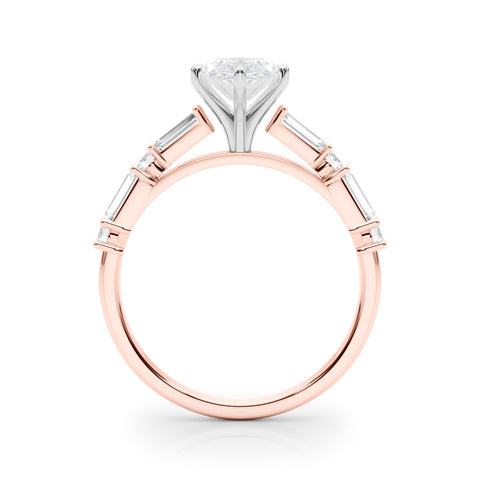 Rose gold Marquise Solitaire with Side Baguettes and Channel Set Band